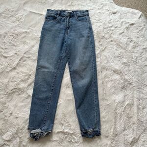 Zara size 4 medium wash blue baggy jeans w very distressed bottoms